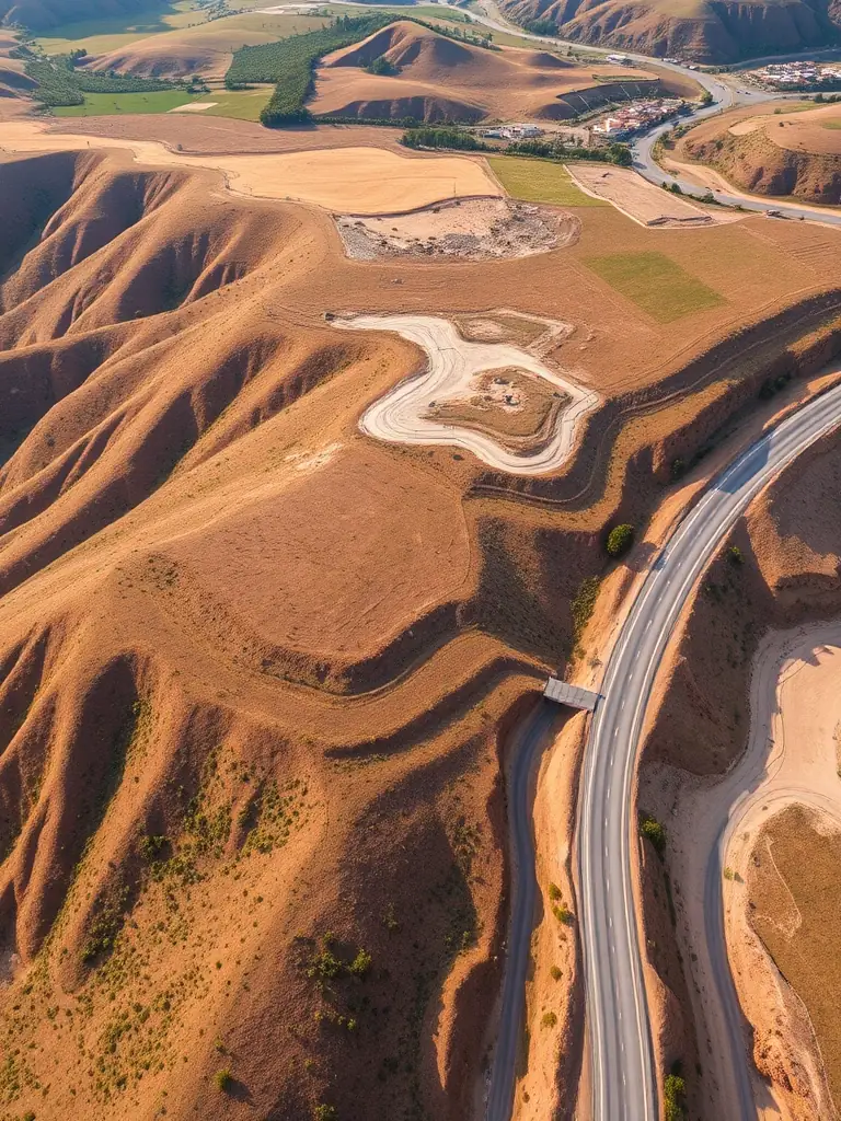 An aerial view of a land development project completed by Castle Reagh Group Services, showcasing terraced land and newly constructed access roads.