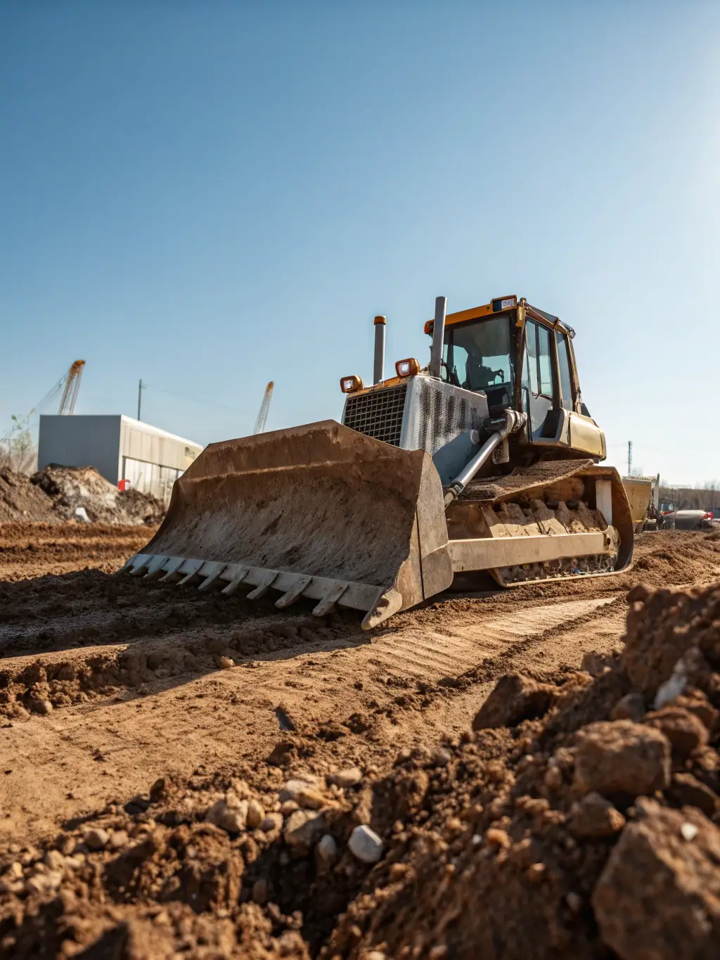 An aerial view of an earthworks site, showing heavy machinery leveling the ground and preparing it for construction, illustrating Castle Reagh Group Services' efficient site preparation capabilities.