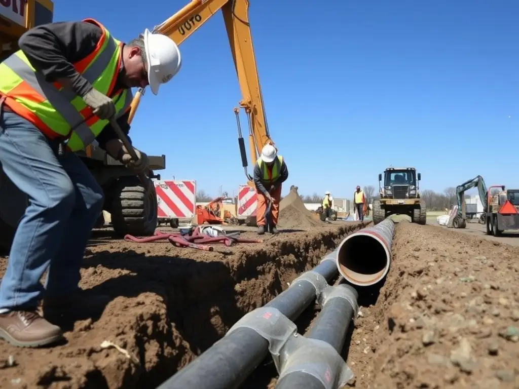 A close-up shot of a stormwater drainage system being installed, showing the intricate network of pipes and the careful engineering involved in managing water runoff.