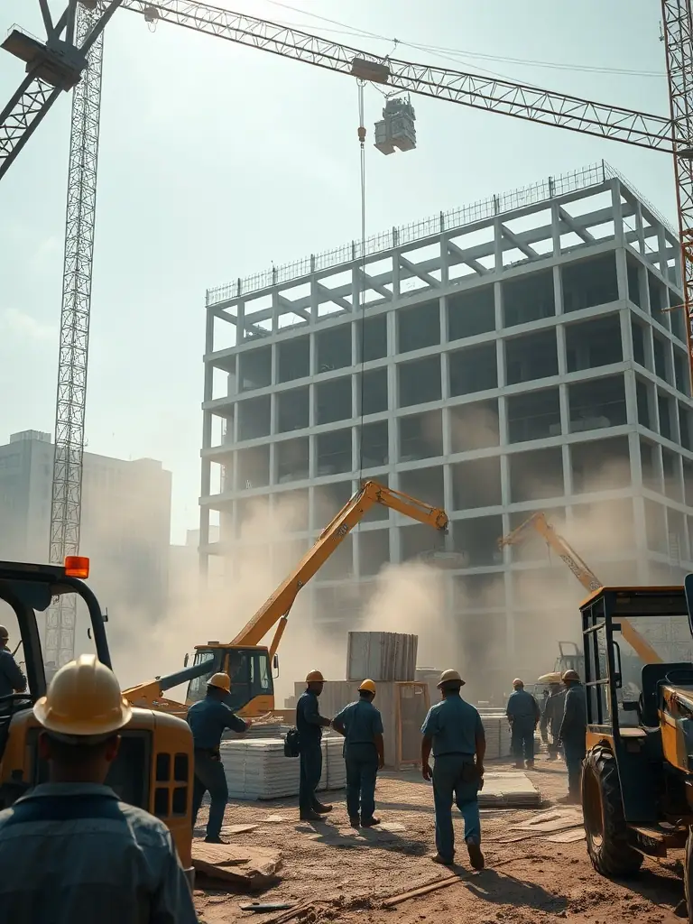 A wide-angle shot of a construction site where Castle Reagh Group Services is performing site preparation, with heavy machinery leveling the ground and workers overseeing the operation.