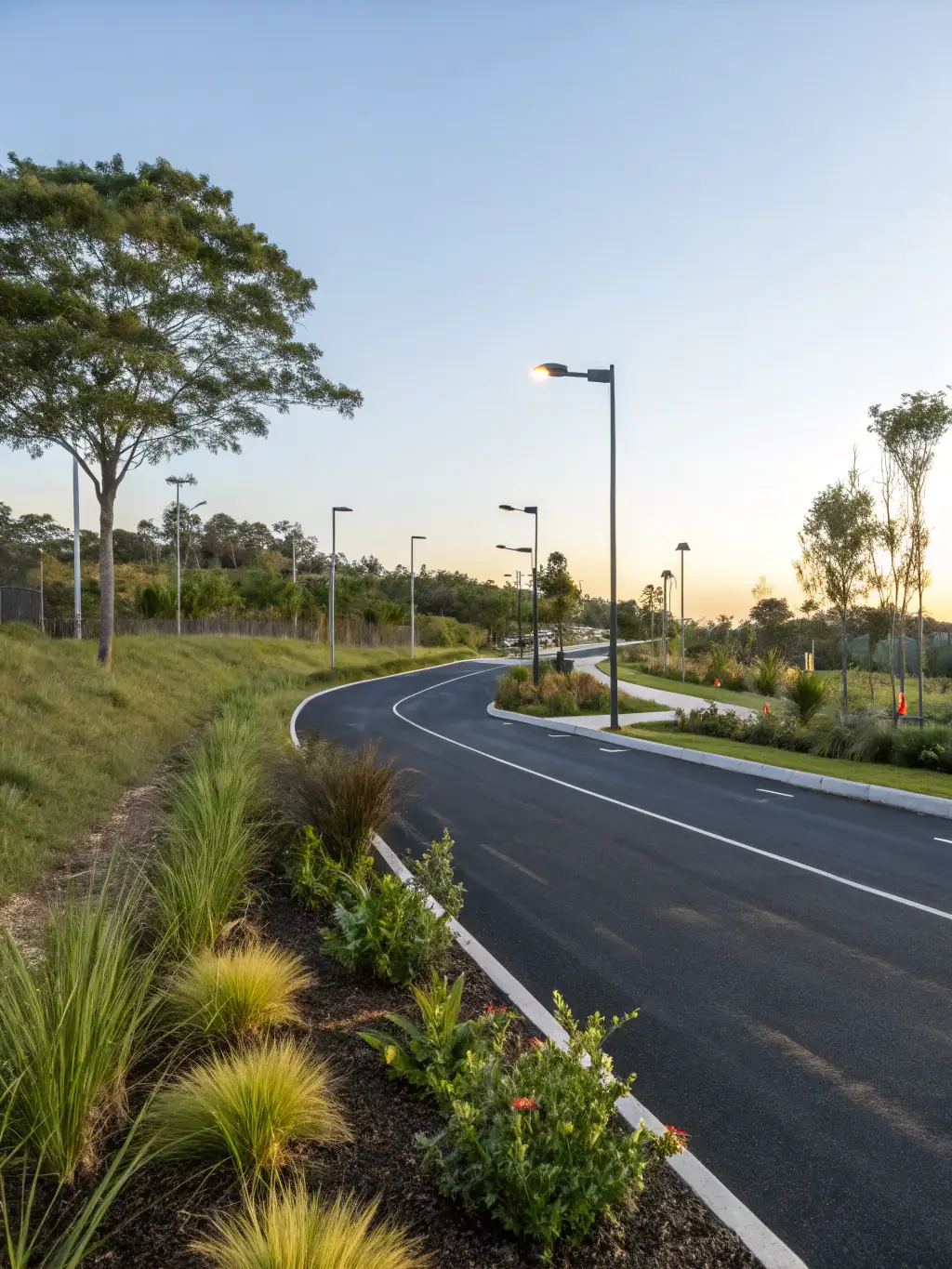 A newly constructed road with clear markings and signage, representing Southside Civil and Construction's road infrastructure expertise.